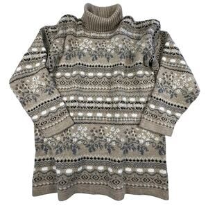 Joule Vintage Fair Isle Turtleneck Sweater Women's L Beige Made in USA